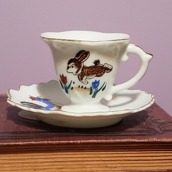 Vintage Miniature Teacup and Saucer Mismatched Rooster Rabbit - Picture 8 of 8